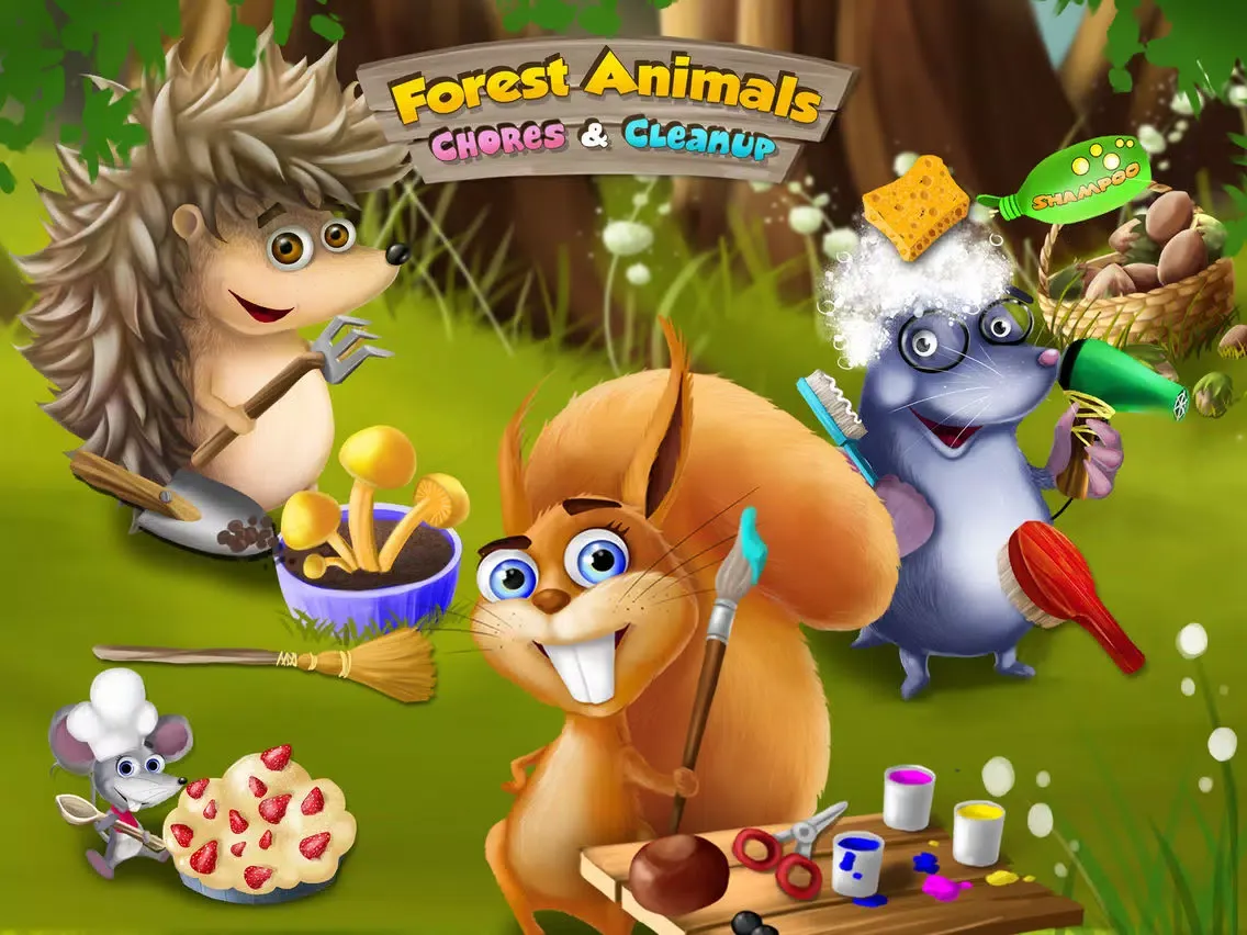 Tangkapan skrin Forest Animals Chores and Cleanup, Arts and Crafts, Cake Bakery, Movies and Fun Adventures - Kids Game iPad 