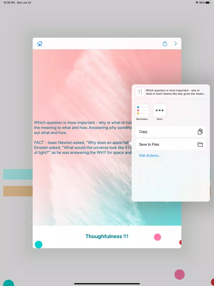 Tangkapan layar Thought Provoking with Facts iPad 