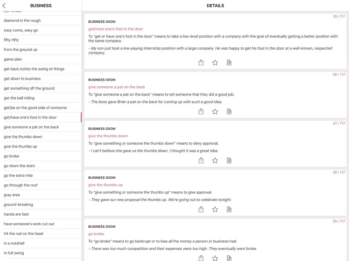 Capturas de tela do Business Education idioms in English iPad 