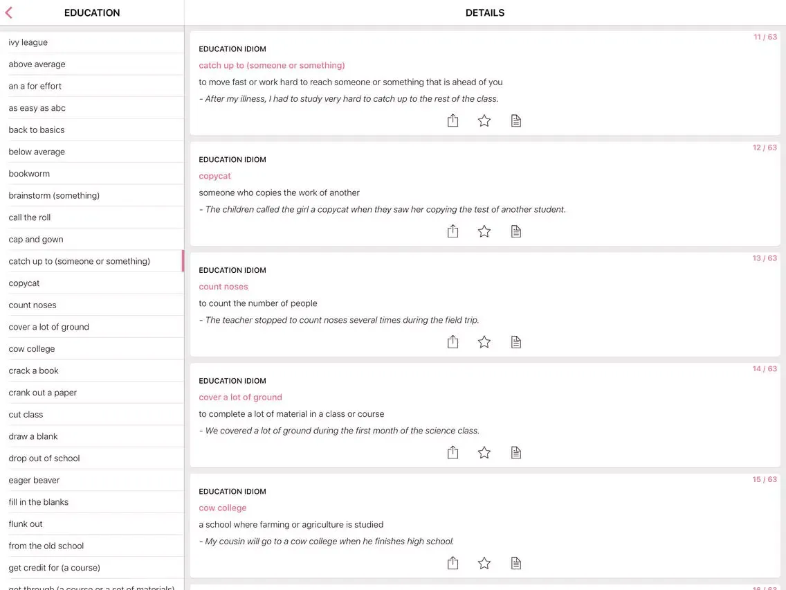 Capturas de tela do Business Education idioms in English iPad 
