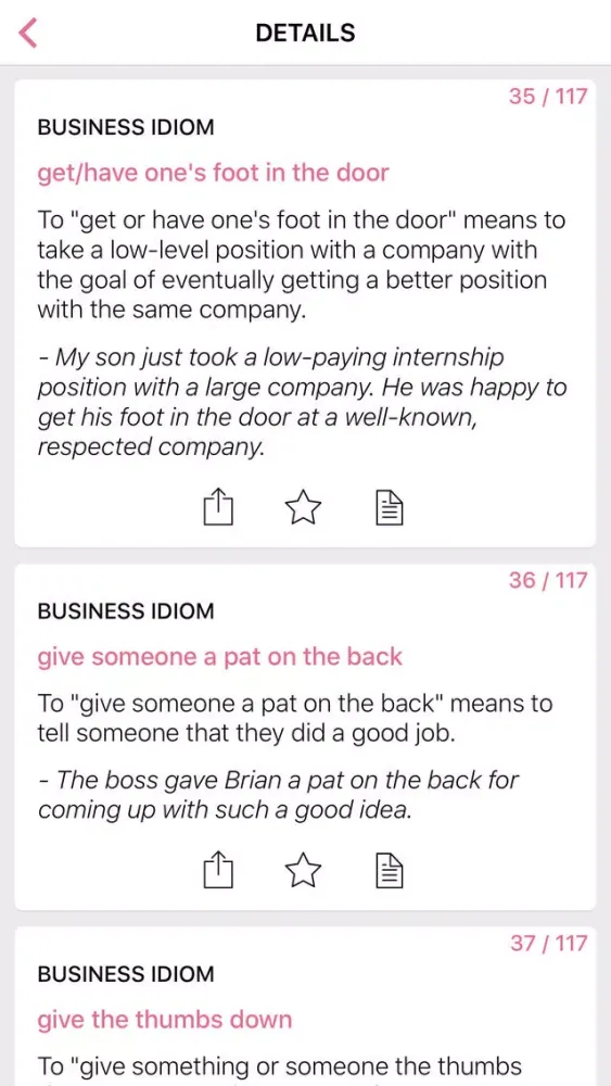 Capturas de tela do Business Education idioms in English
