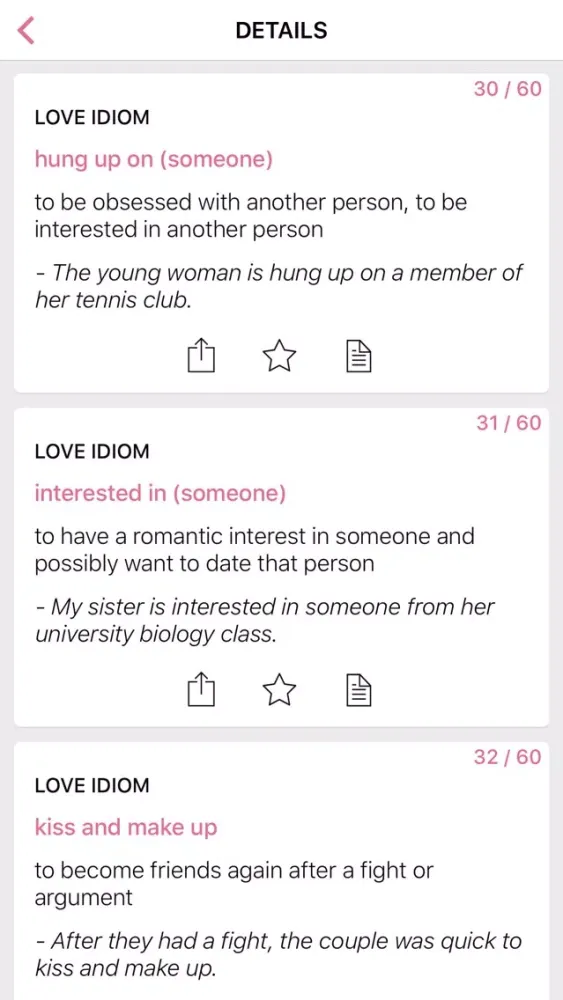 Capturas de tela do Love Negotiation idioms in English