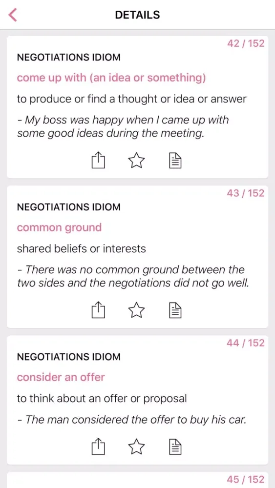 Capturas de tela do Love Negotiation idioms in English