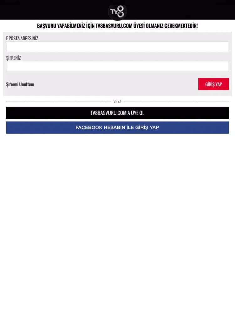 Tangkapan layar TV8 Başvuru iPad 