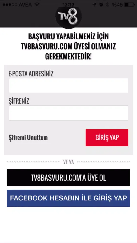 Tangkapan layar TV8 Başvuru