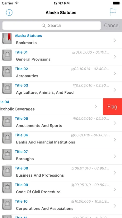 Zrzuty ekranu AK Laws, Alaska Statutes