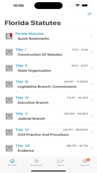 ภาพหน้าจอของ Florida Statutes, FL Laws