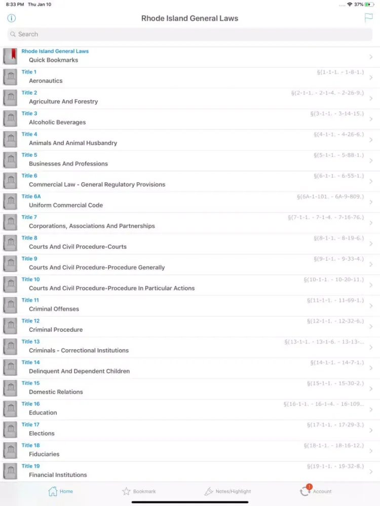 Captures d'écran de RI Rhode Island General Laws iPad 
