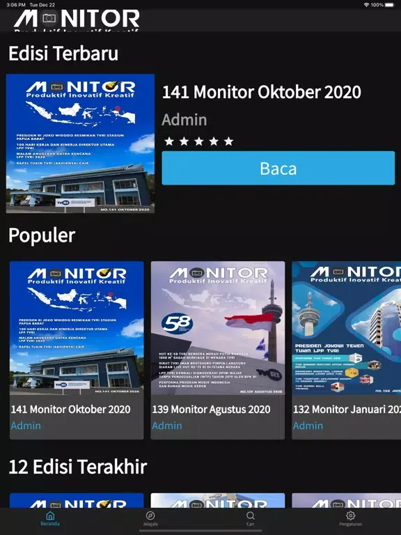 Capturas de tela do eMonitor TVRI iPad 