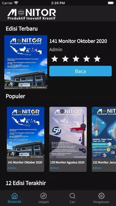 Capturas de tela do eMonitor TVRI
