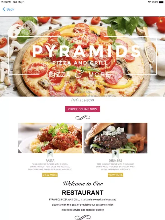 ภาพหน้าจอของ Pyramid Pizza and Grill iPad 