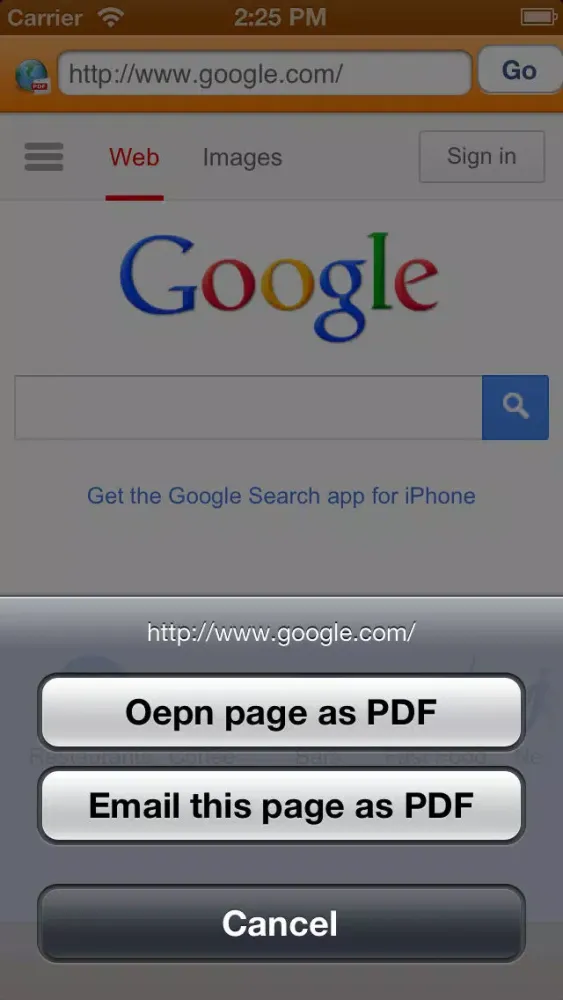 Ảnh chụp màn hình của WEB to PDF browser