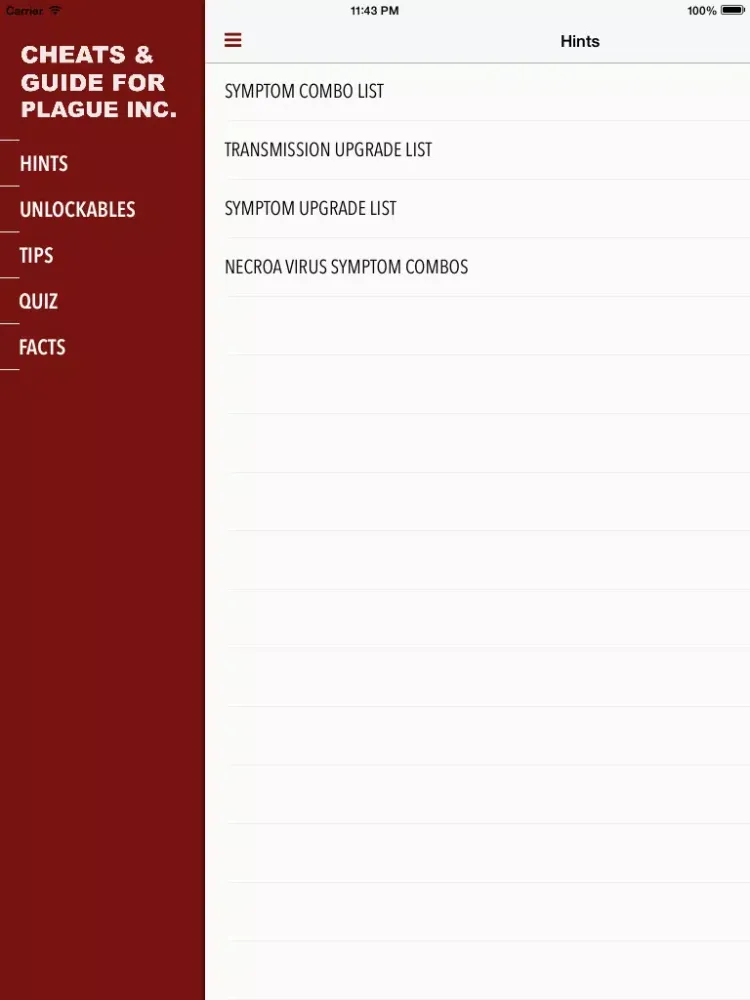 Cheats for Plague Inc iPad  Screenshots