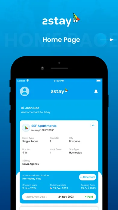 2Stay Student Portal 스크린샷