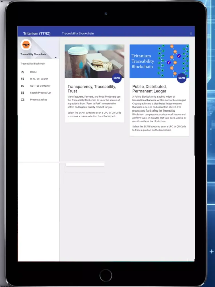 Capturas de tela do Traceability Blockchain iPad 