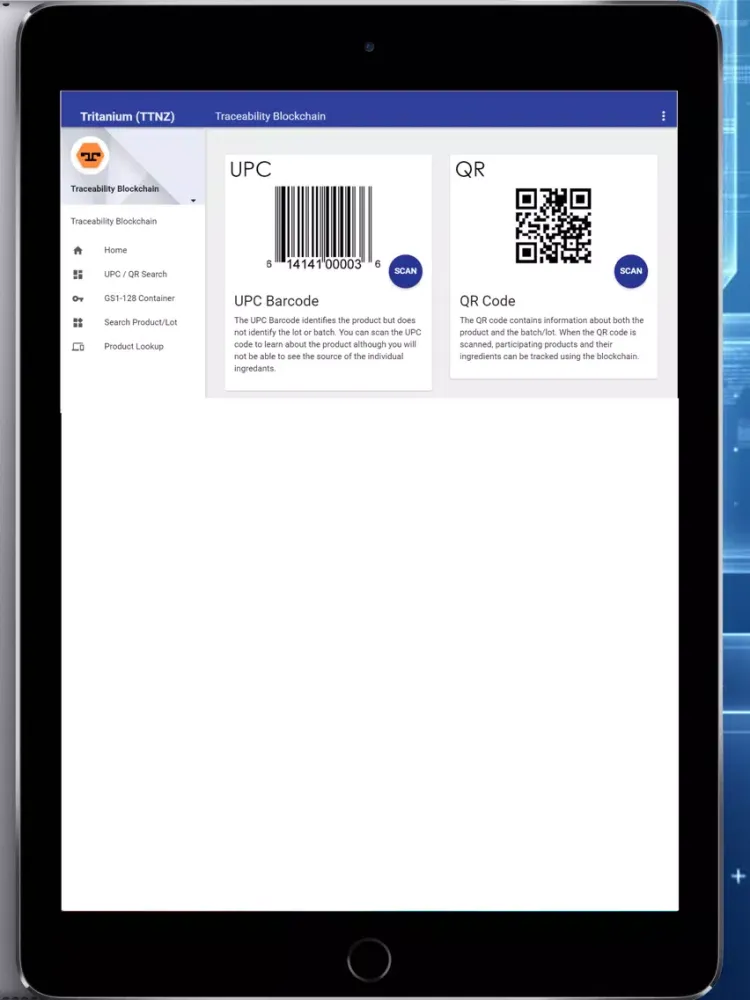 Capturas de tela do Traceability Blockchain iPad 