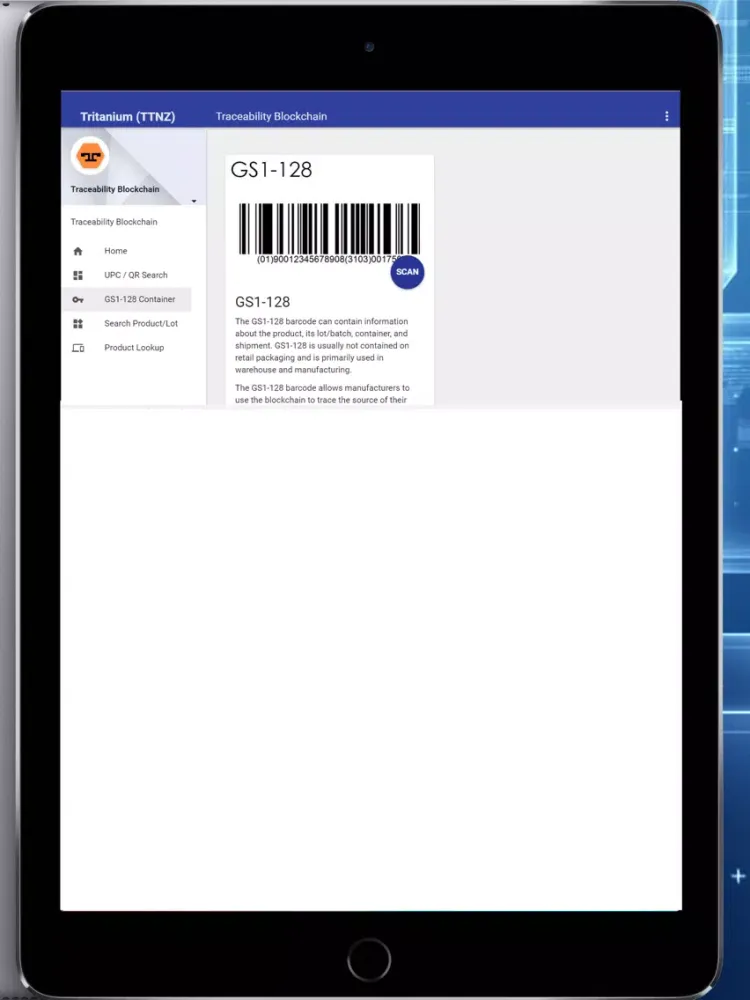 Capturas de tela do Traceability Blockchain iPad 