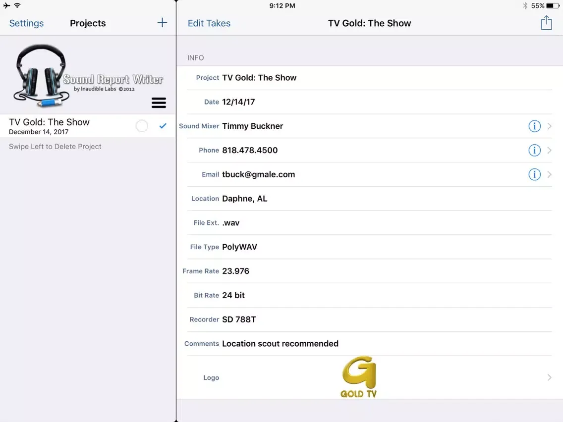 Tangkapan skrin Sound Report Writer iPad 