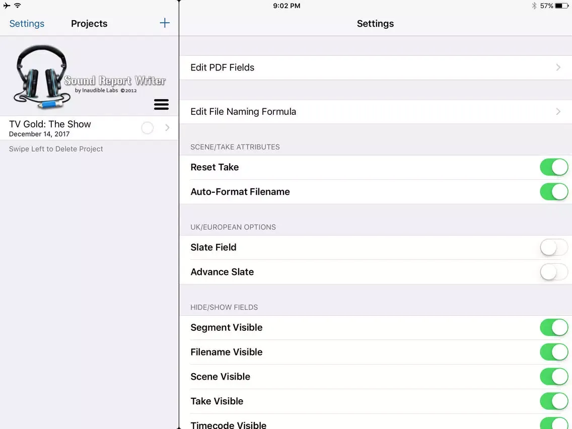 Tangkapan skrin Sound Report Writer iPad 