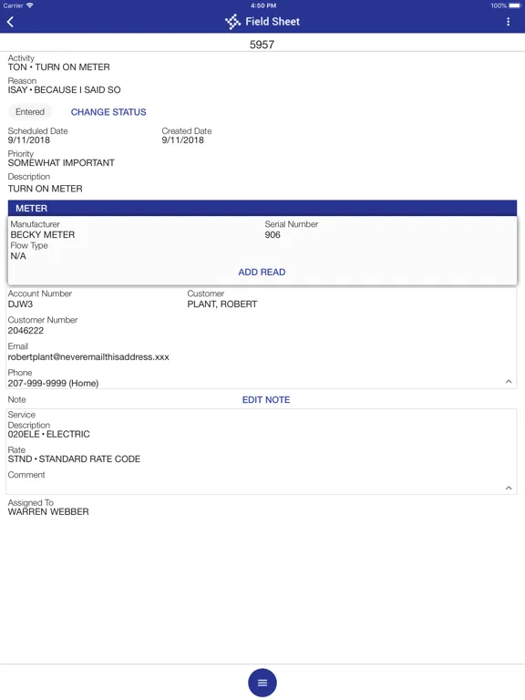 Capturas de tela do Field Sheet iPad 