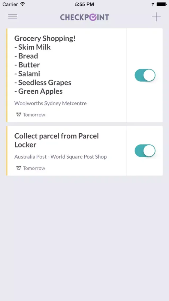 Tangkapan layar CheckPoint: Location-based Reminders