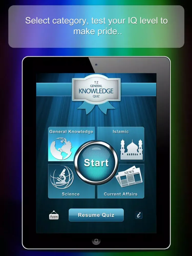 Capturas de tela do TZ Quiz Application iPad 