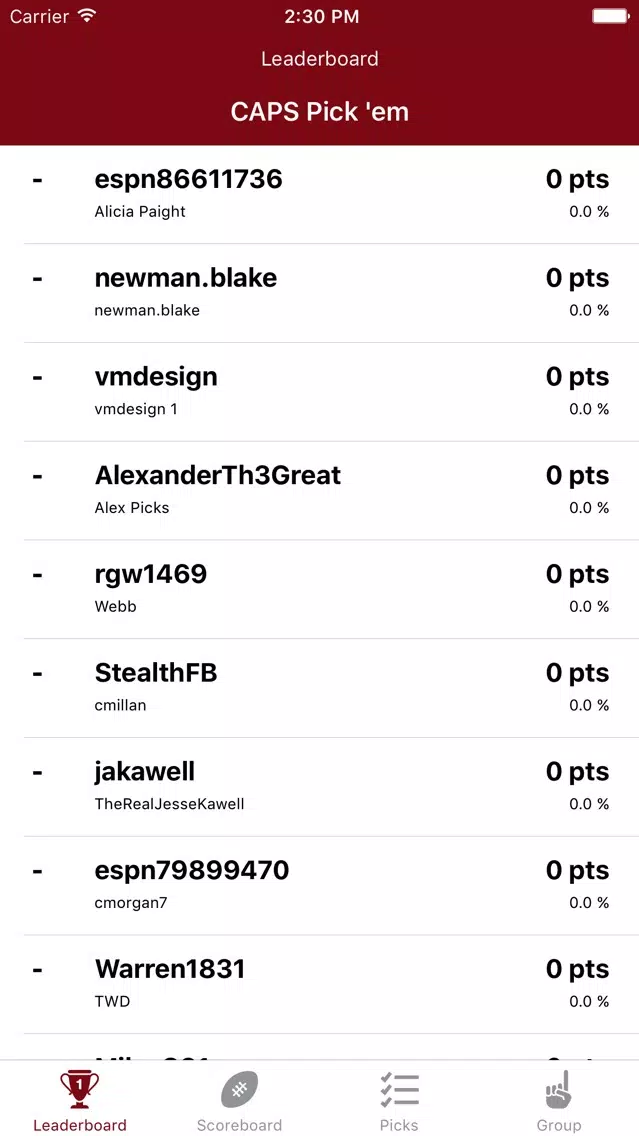 CAPS College Football Pick 'em Screenshots