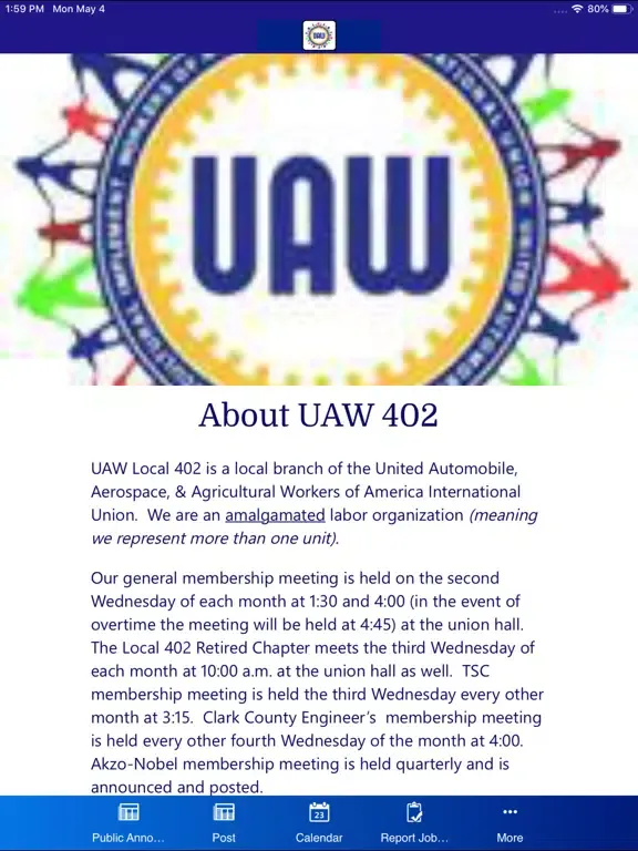 ภาพหน้าจอของ UAW 402 iPad 