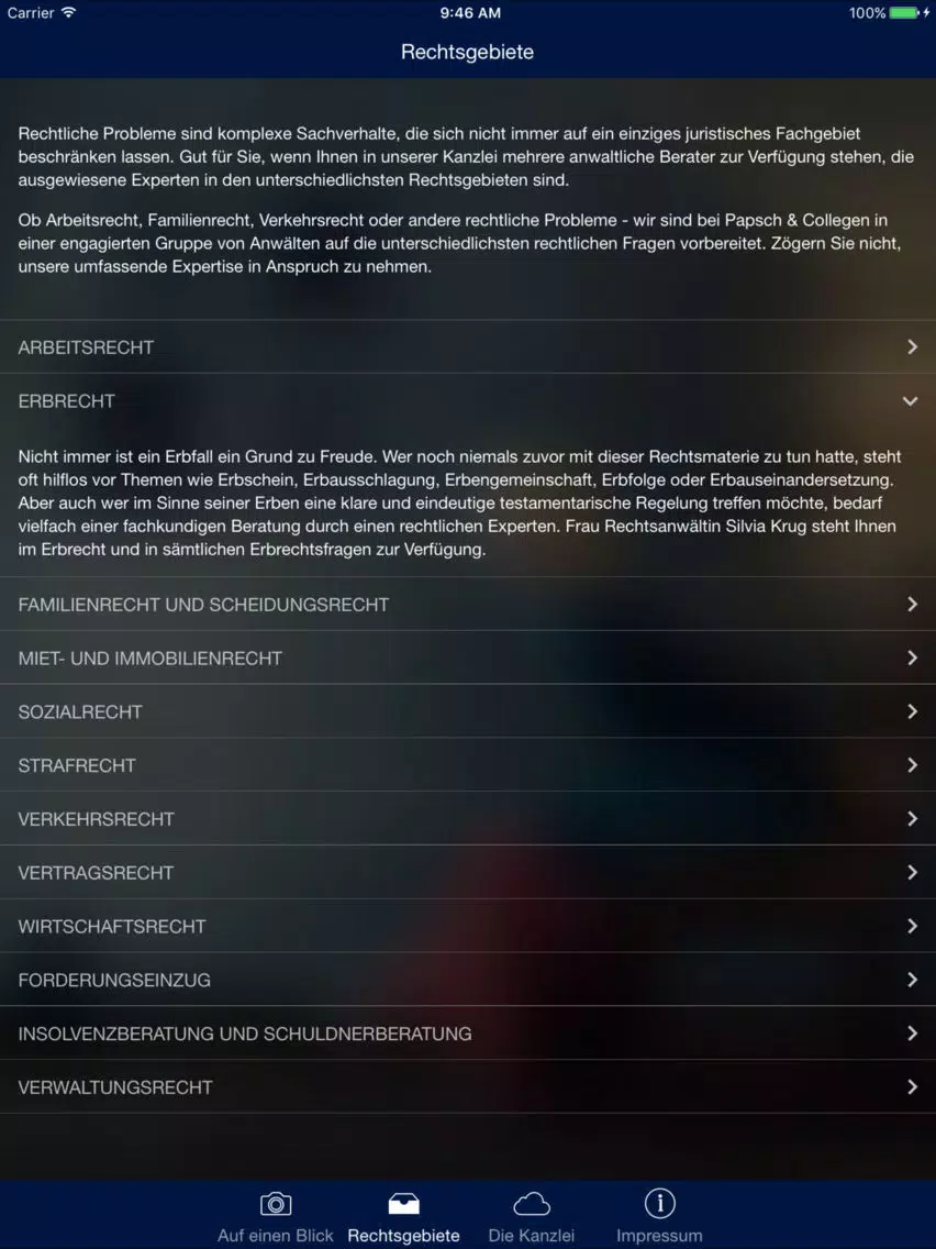 Zrzuty ekranu Rechtsanwälte Dr. Papsch & Collegen iPad 