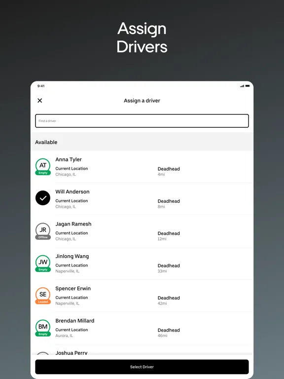 Ảnh chụp màn hình của Uber Freight iPad 