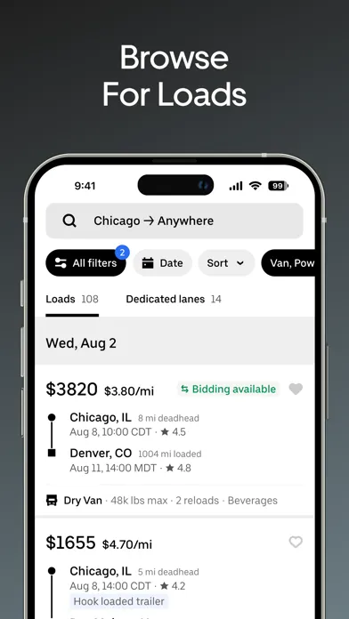 Ảnh chụp màn hình của Uber Freight