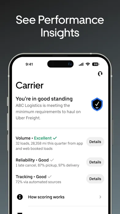 Ảnh chụp màn hình của Uber Freight