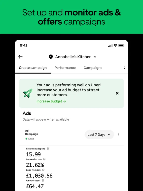 Tangkapan layar Uber Eats Manager iPad 