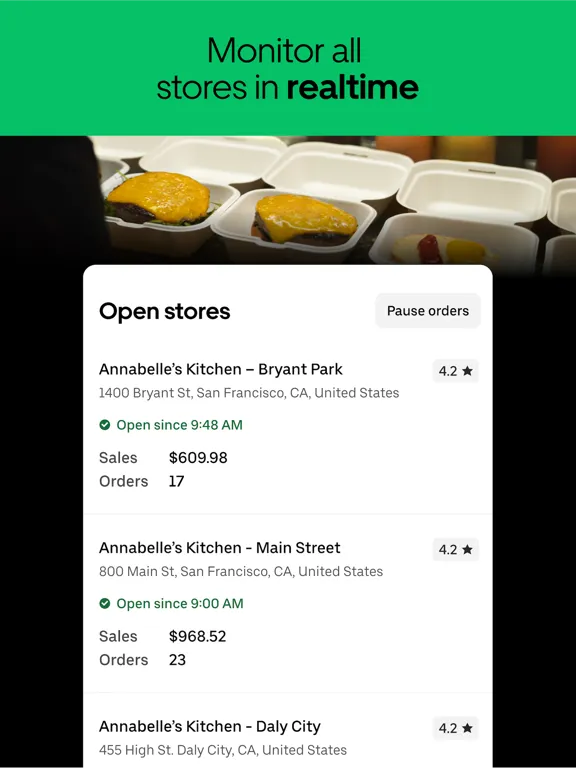 Tangkapan layar Uber Eats Manager iPad 