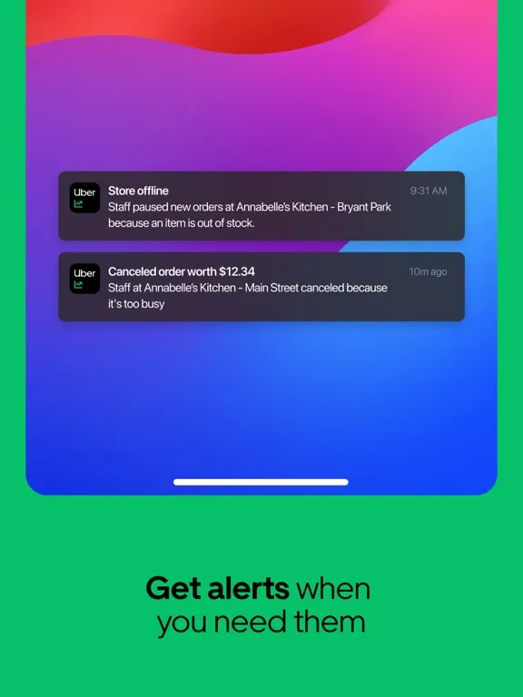 Tangkapan layar Uber Eats Manager iPad 