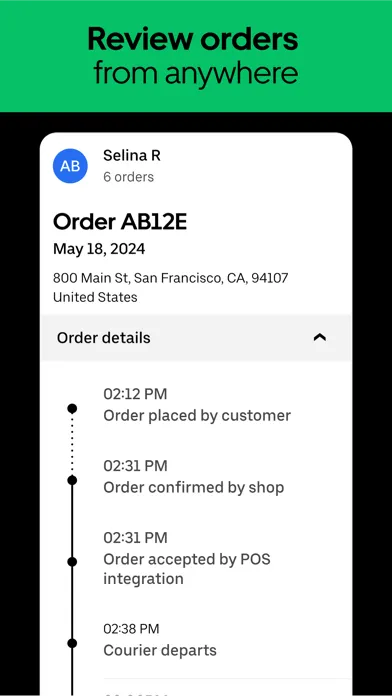 Tangkapan layar Uber Eats Manager