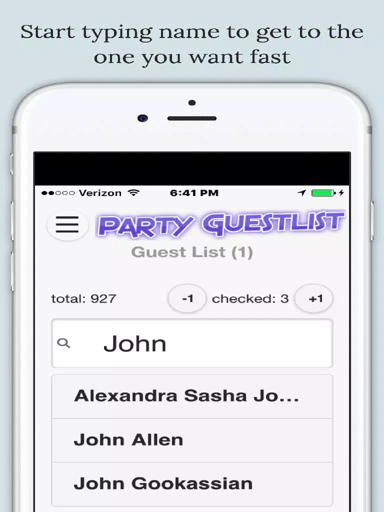 Tangkapan layar Party Guestlist iPad 