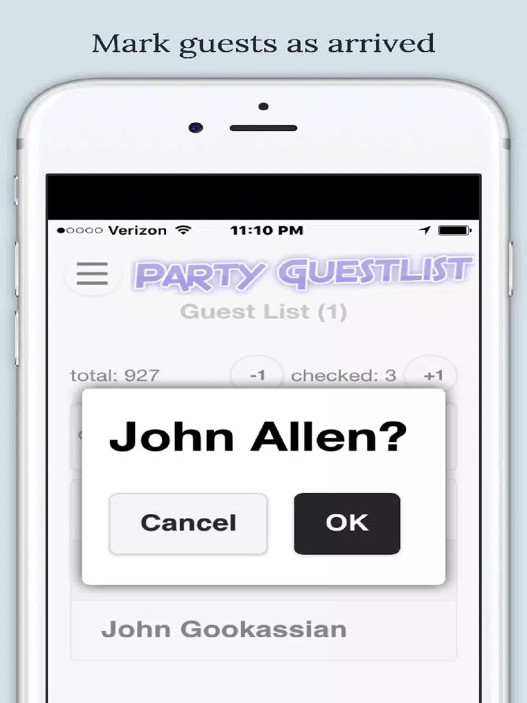 Tangkapan layar Party Guestlist iPad 
