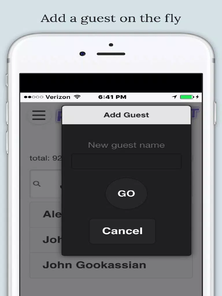 Tangkapan layar Party Guestlist iPad 