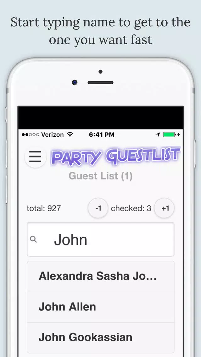 Tangkapan layar Party Guestlist