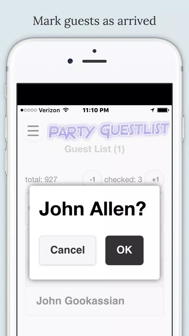 Tangkapan layar Party Guestlist