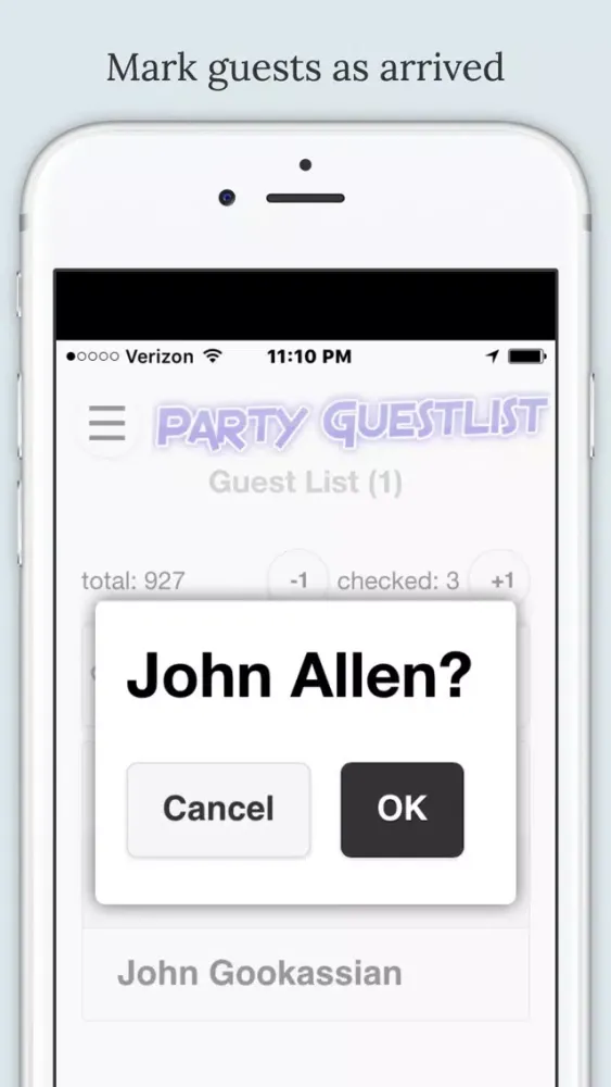 Tangkapan skrin Party Guestlist