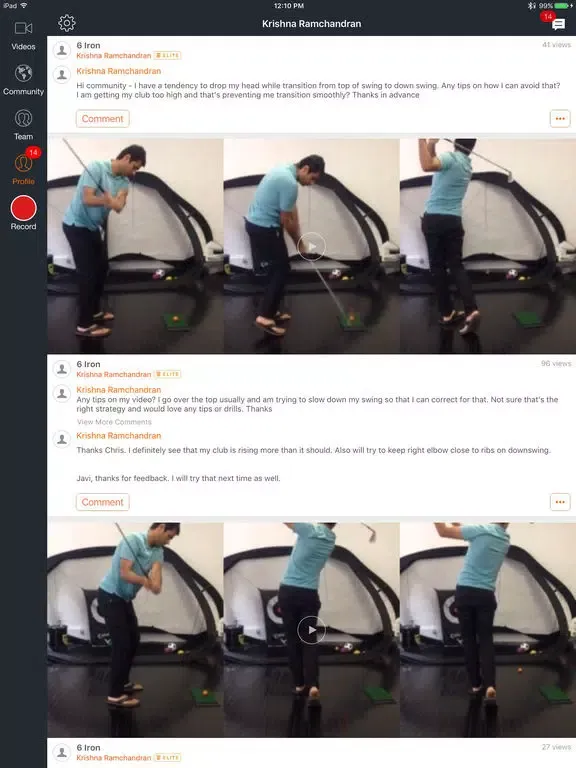 Ảnh chụp màn hình của Hudl Technique Golf iPad 