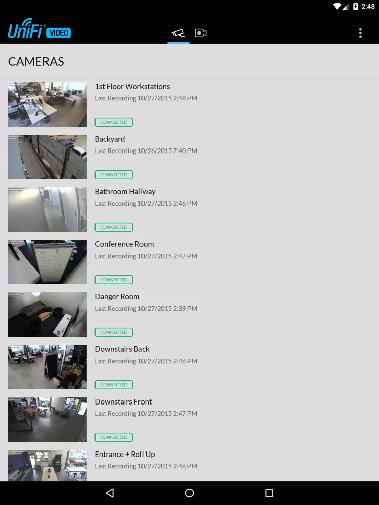 Capturas de tela do UniFi Video
