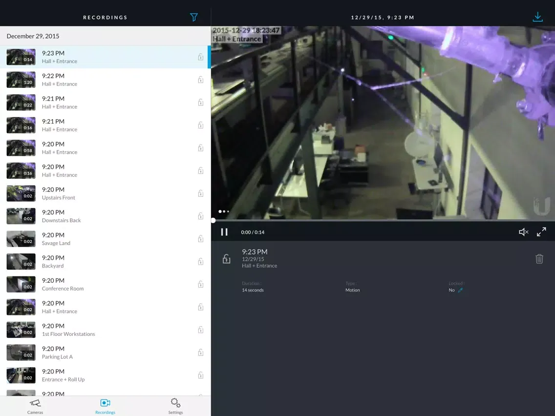 UniFi Video iPad  Ekran Görüntüleri