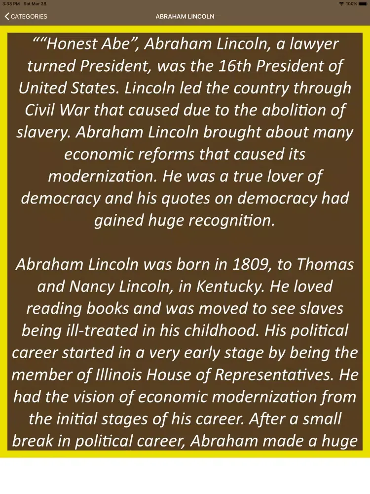 Abraham Lincoln Wisdom iPad  Screenshots