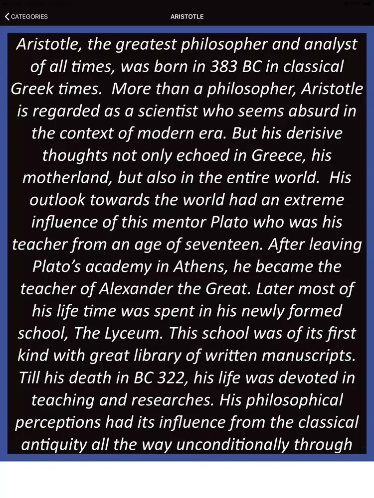 Tangkapan skrin Aristotle Wisdom iPad 