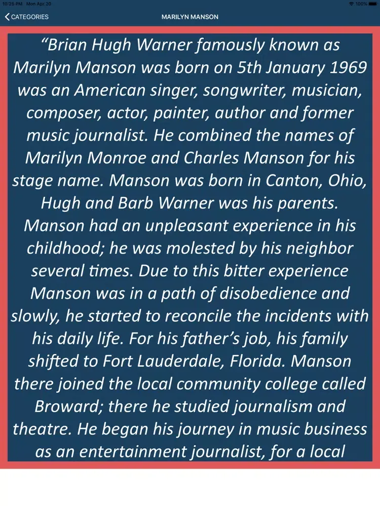 Capturas de tela do Aphorisms of Marilyn Manson iPad 