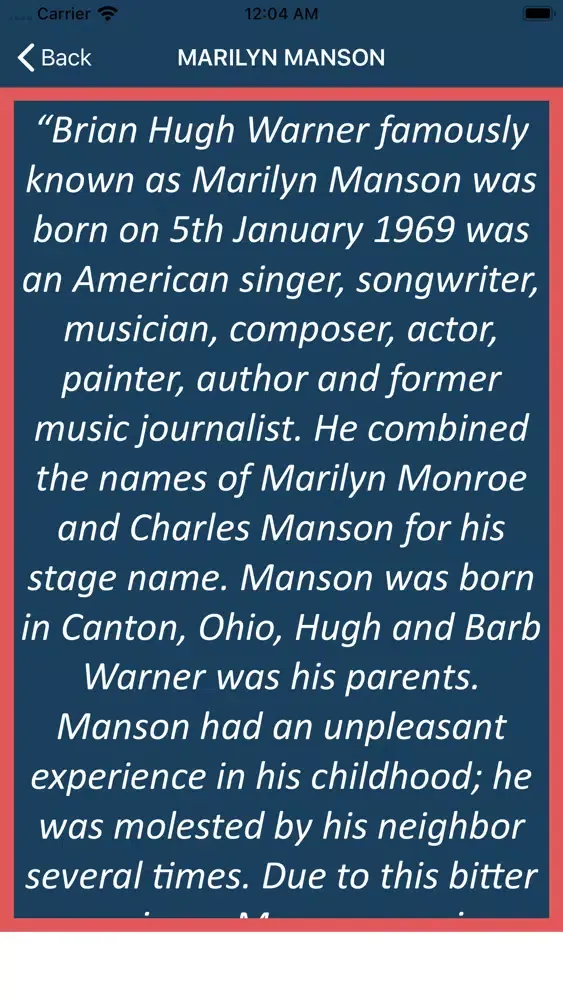 Capturas de tela do Aphorisms of Marilyn Manson