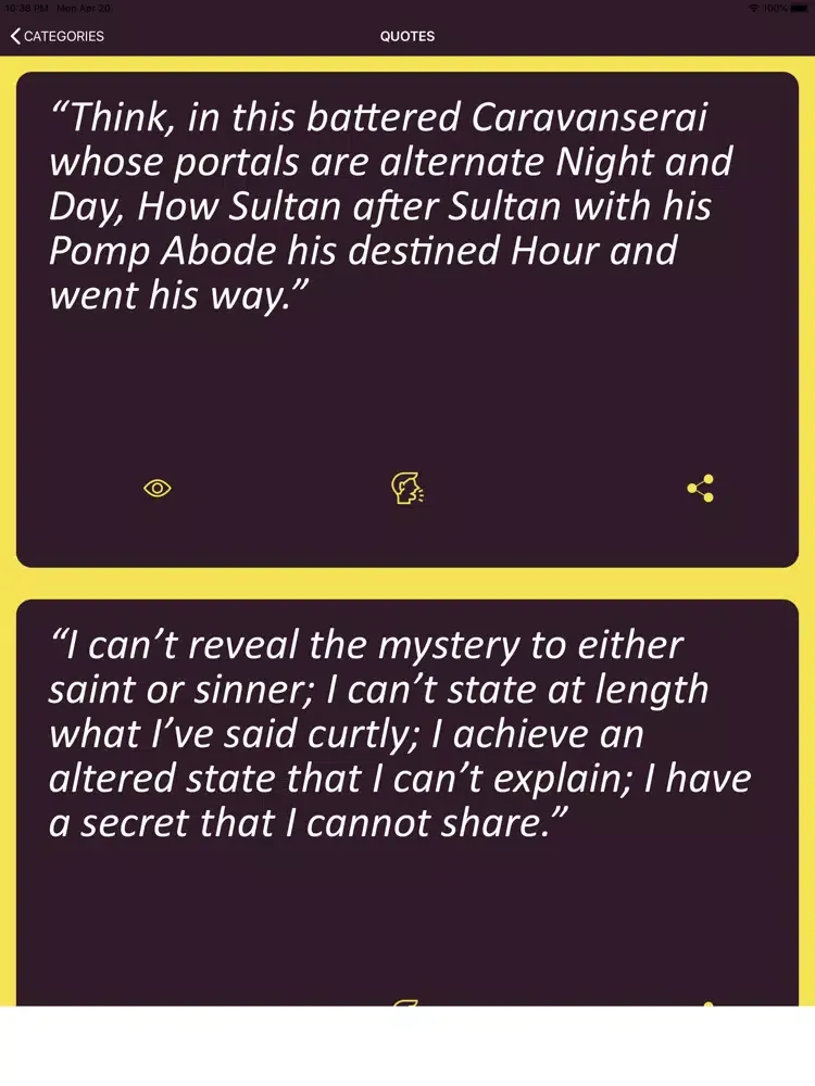 Ảnh chụp màn hình của Analects of Omar Khayyam iPad 